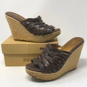 Me Too Hutch Brown Leather Espadrille Wedge Mule